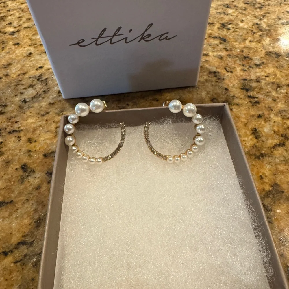 Ettika Chic Pearl and Crystal Circle Earrings - Picture 3 of 4